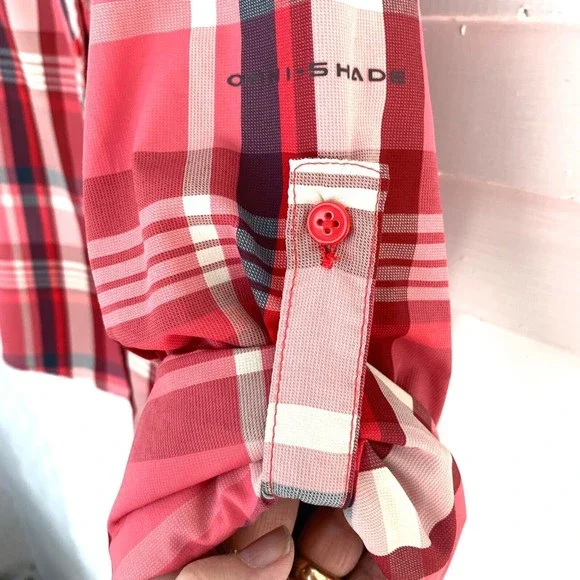 COLUMBIA Wm's L Omni-Shade Nylon Shirt Quick Dry Vented Fish Hike Camp Outdoors - Picture 5 of 12